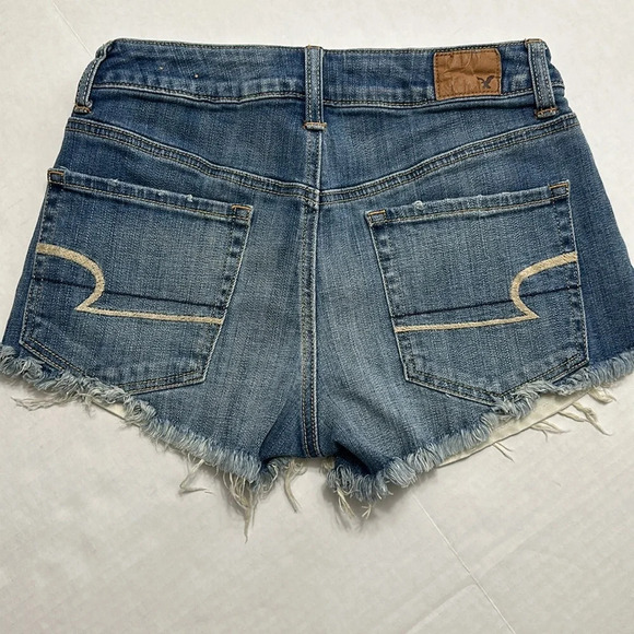American Eagle Hi Rise Festival Overlay Cut Off Denim Super Stretch Shorts Size6 - Picture 4 of 10